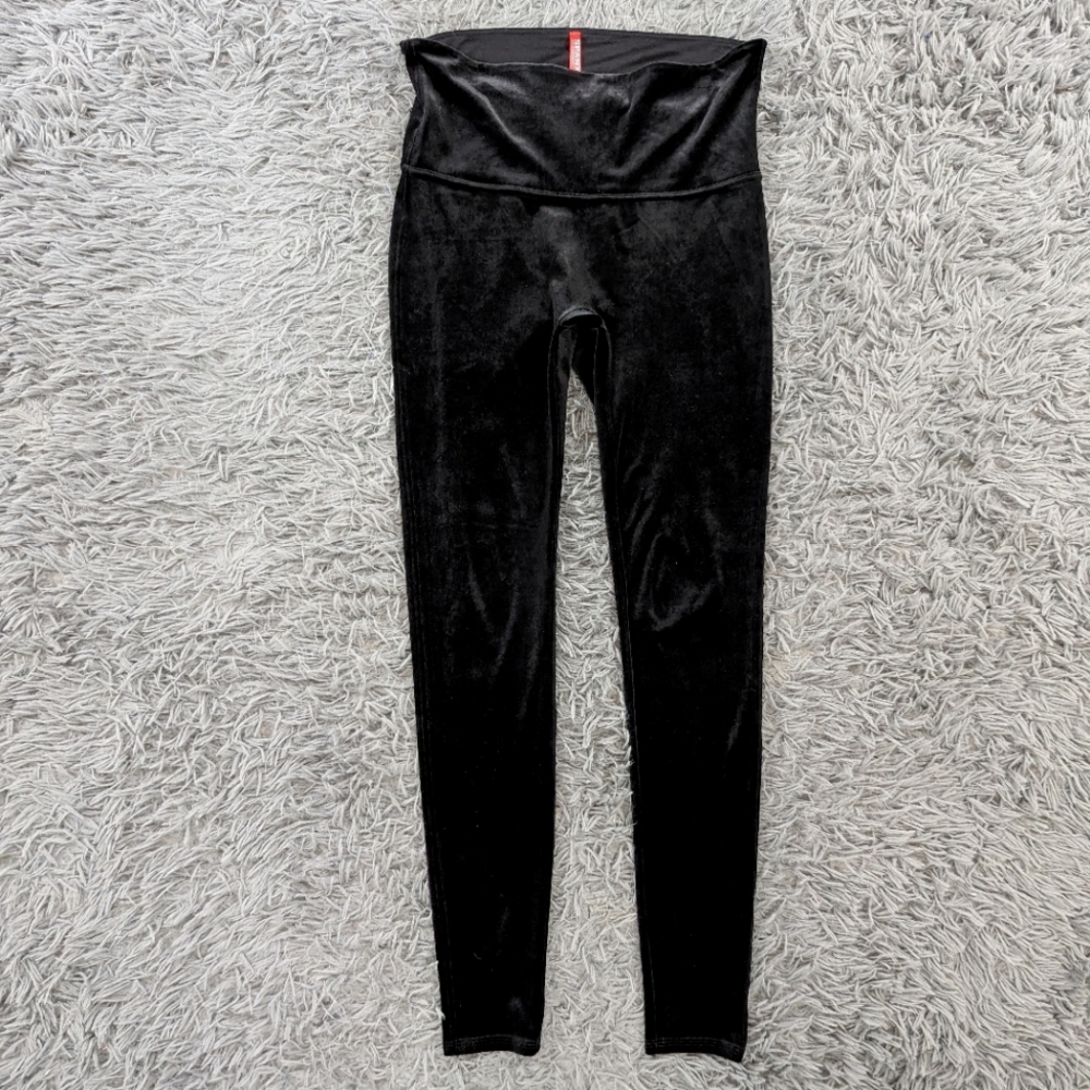 SPANX Black High-Waist Velvet Leggings